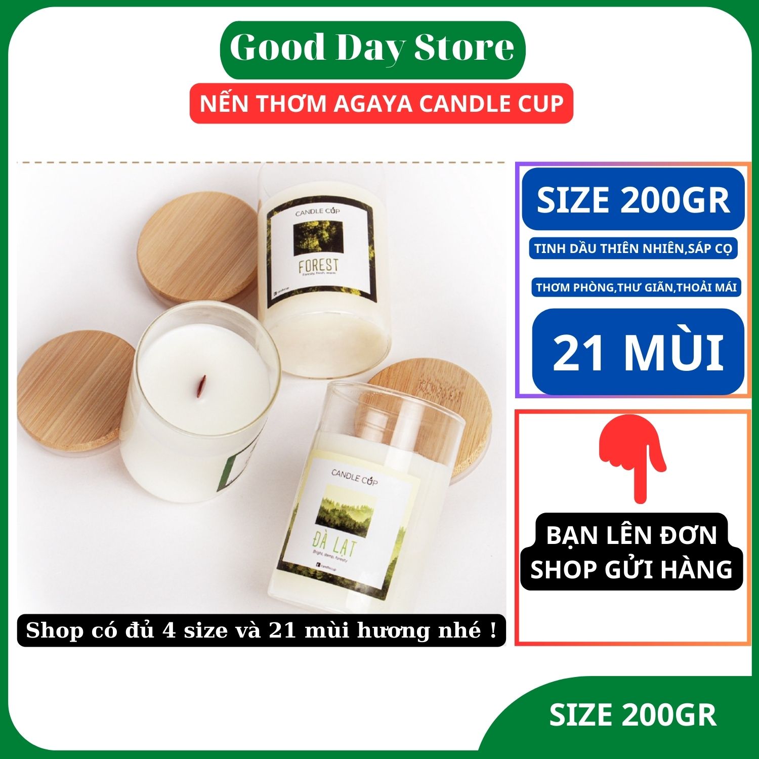 Nến thơm tinh dầu agaya candle cup 200gram - nắp gỗ bấc gỗ
