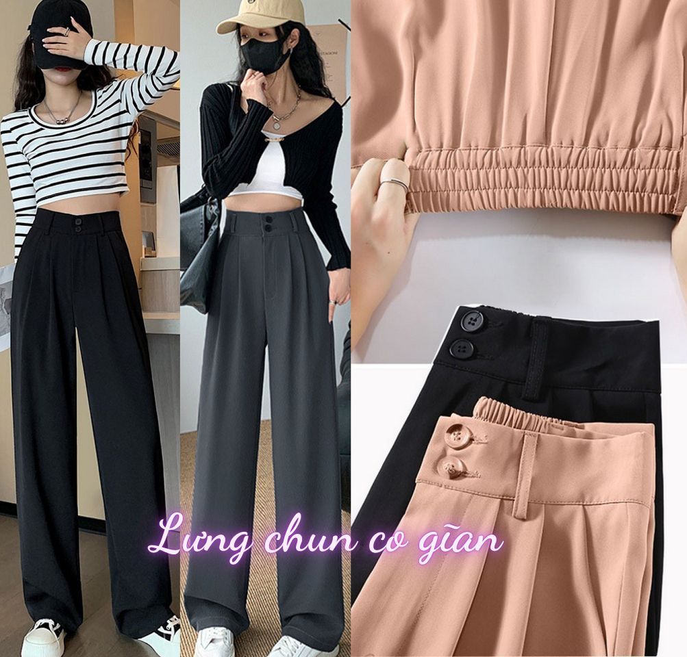 Quần ống rộng nữ big size cạp cao lưng chun sau vải dày dặn co giãn form đẹp