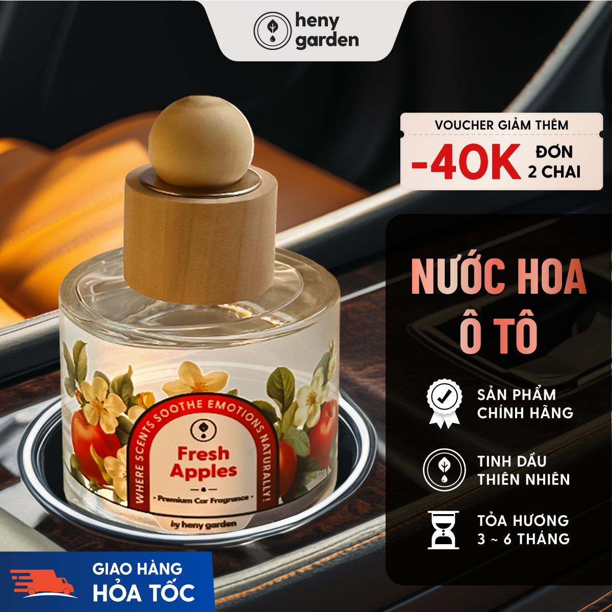 Nước Hoa Ô Tô HENY GARDEN Cao Cấp - Nước Hoa Xe Hơi, Tinh Dầu Thơm Xe Ô Tô Khử Mùi, Chống Say Xe, Mùi Hương Thư Giãn