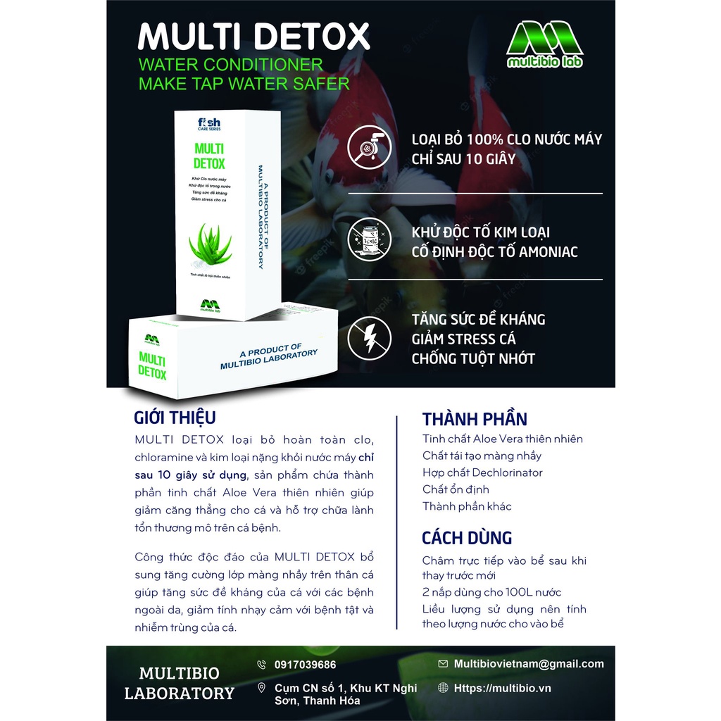 Multi detox khử độc nước, giảm stress, chống tuột nhớt cho cá cảnh