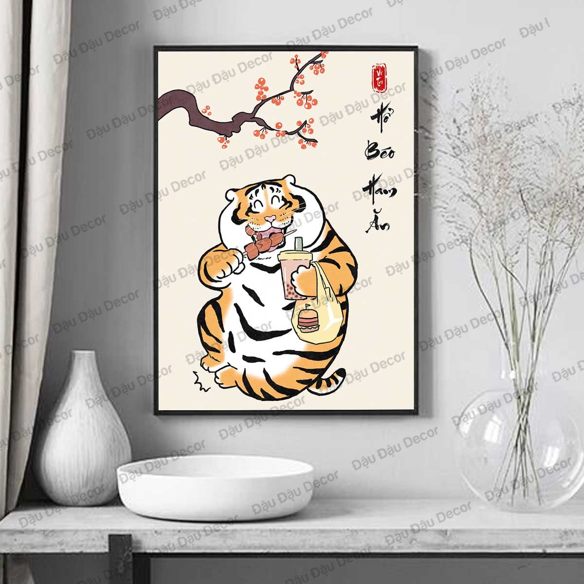 Tranh vô tri hài hước HỔ HAM ĂN chế hài | Tranh HỔ HAM ĂN vô tri hài hước 30x40