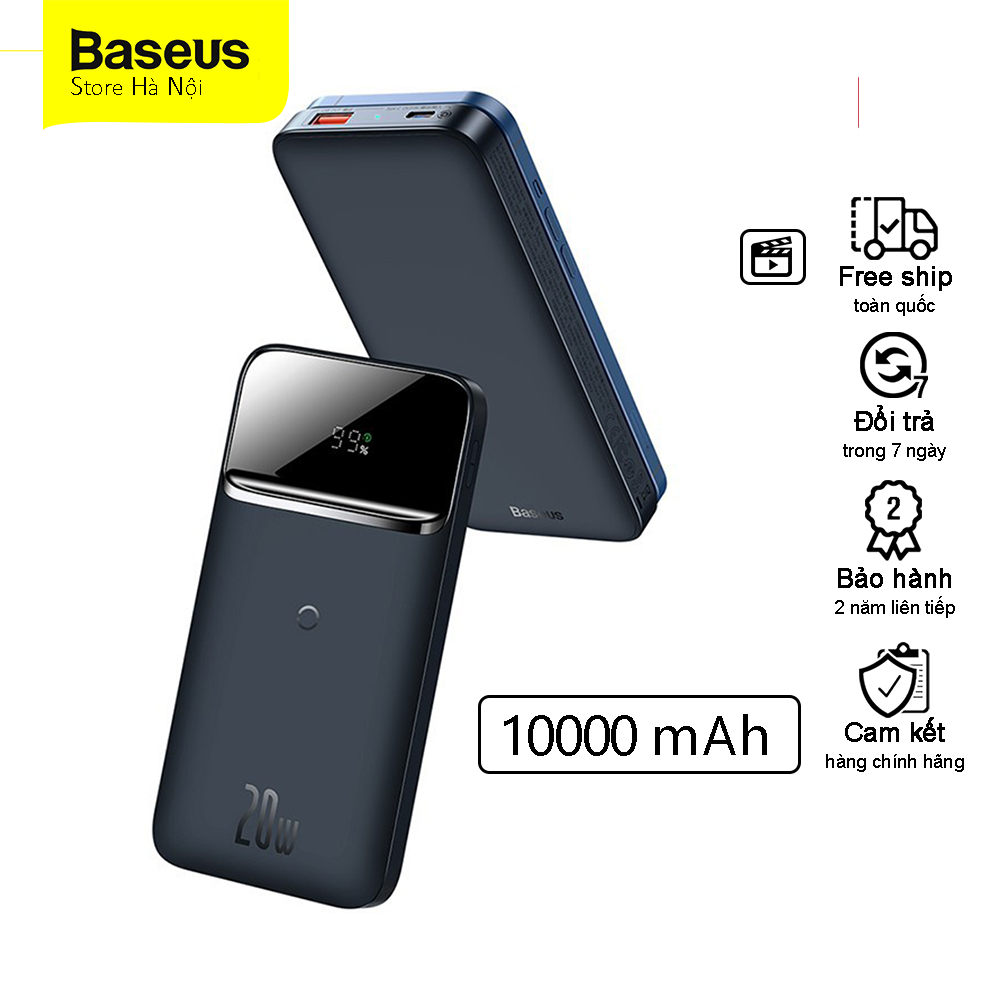 Sạc Dự Phòng Baseus PPCXW10 10000mAh Sạc dự phòng không dây Từ Tính Không Dây Sạc Nhanh 20W Cho Iphone 12