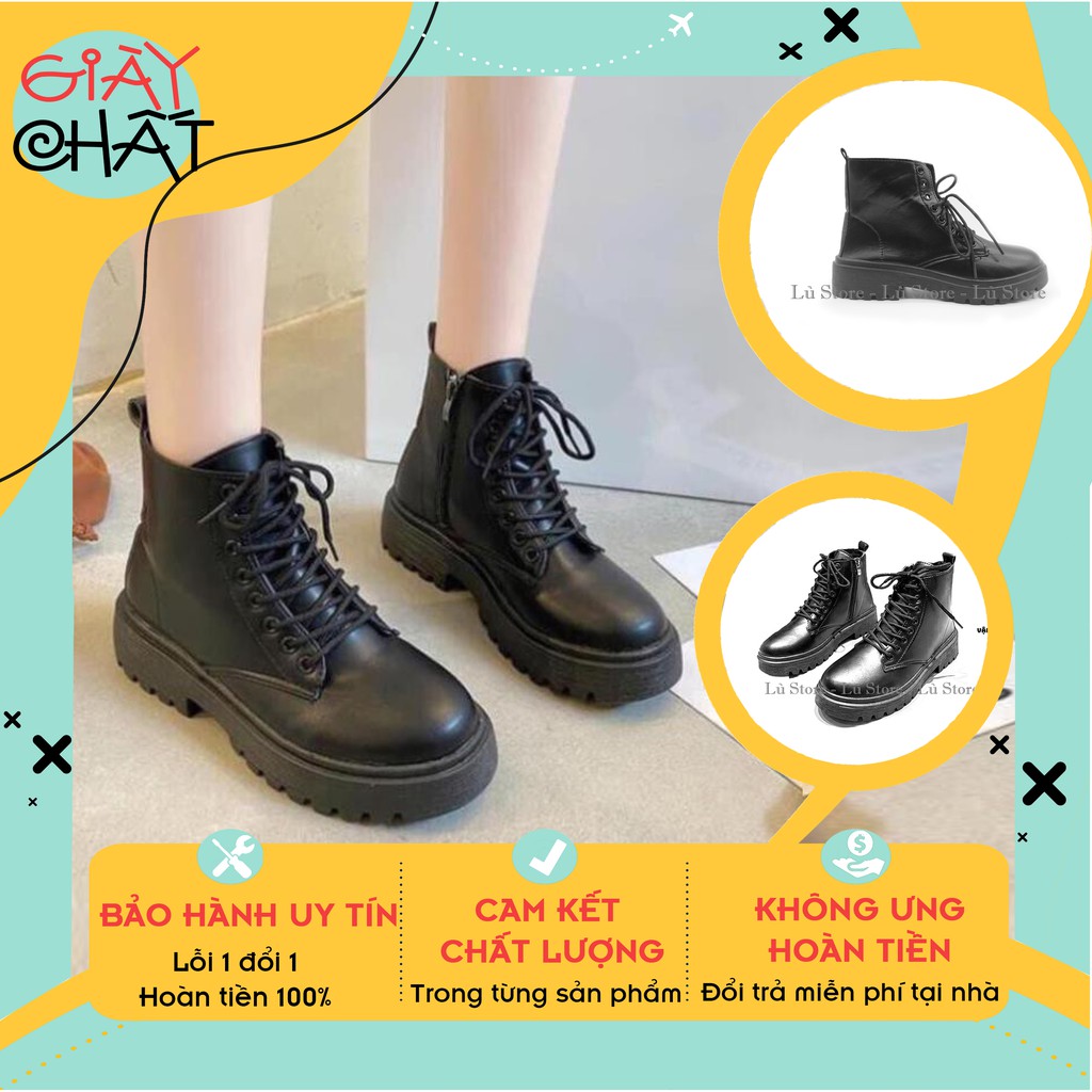 Bốt nữ cao cổ chất da PU Bốt nữ chiến binh cao cổ kiểu dáng hottrend
