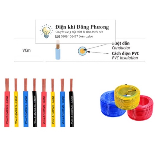 Dây điện đơn VCm Cadivi đủ loại kích thước 1mm, 1.5mm, 2.5mm