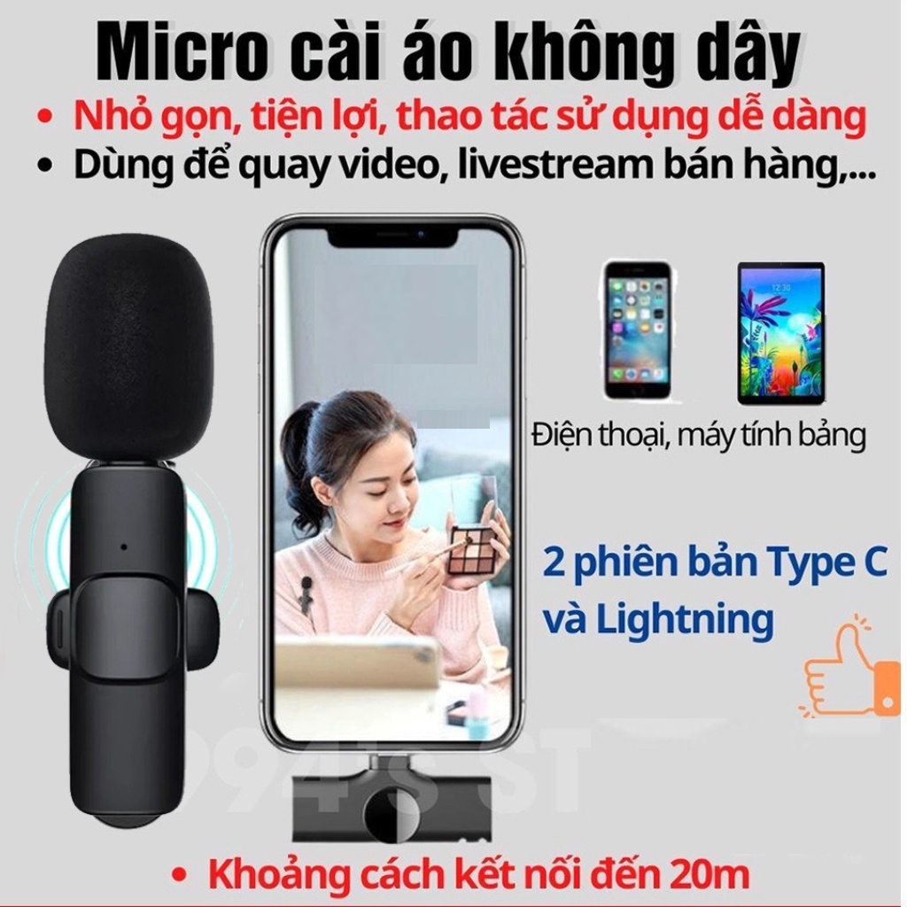Micro thu âm khử tiếng ồn K8-K9, Micro quay video review sản phẩm, Mic livestream dùng được cho tất cả các dòng điện thoại - phụ kiện di động 199