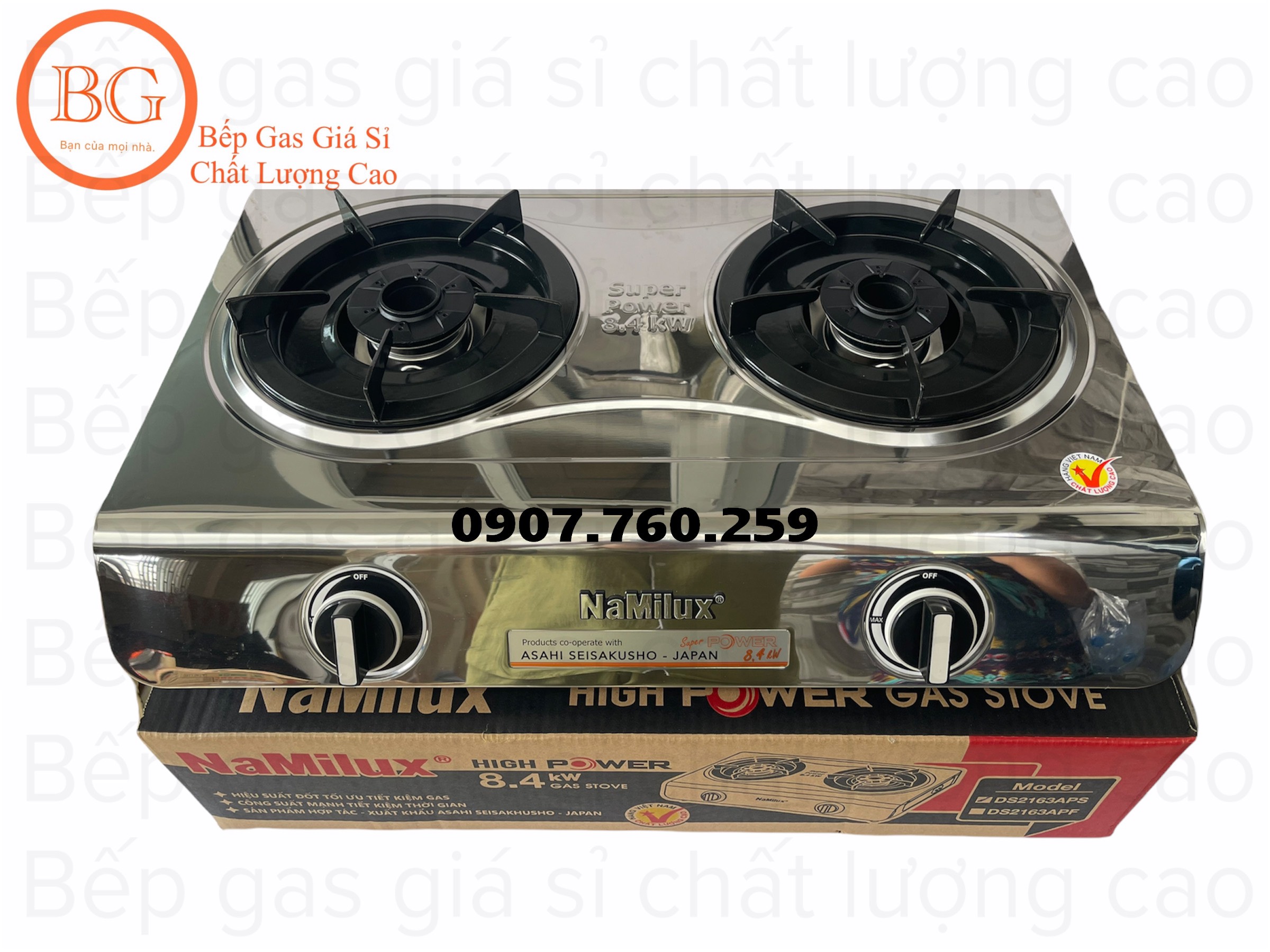 Bếp gas đôi namilux dl2163aps 6 tấc mặt bếp inox - hàng chính hãng