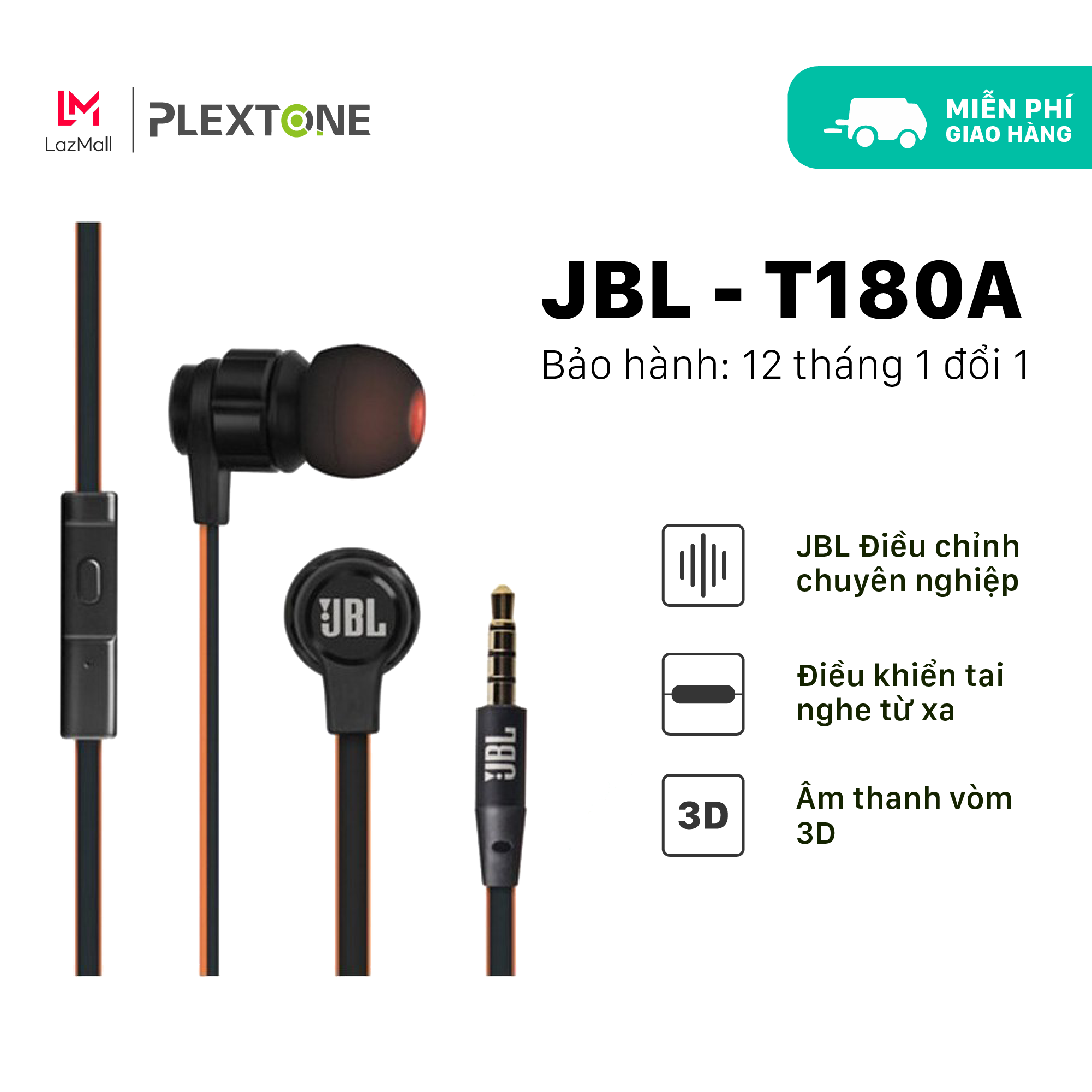Tai nghe có dây nhét tai(In-Ear) cao cấp JBL T180A bản limited(hạn chế), màng loa Titanium công nghệ Harman, hiệu ứng PureBass cho âm thanh siêu thực, dây tín hiệu dẹt có Microphone HD kiêm Media, jack 3.5mm mạ vàng cho máy tính, điện thoại.