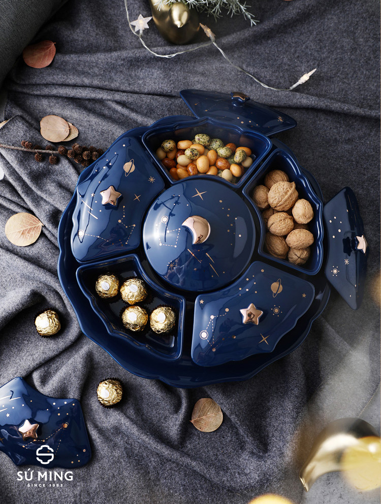 Khay mứt tết, khay đựng bánh kẹo xanh cobalt