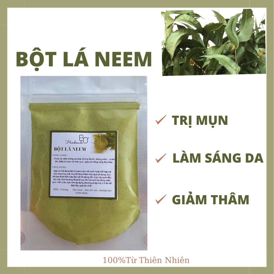 Bột lá neem nguyên chất 100% mặt nạ dưỡng da trắng sáng nhà bơ handmade