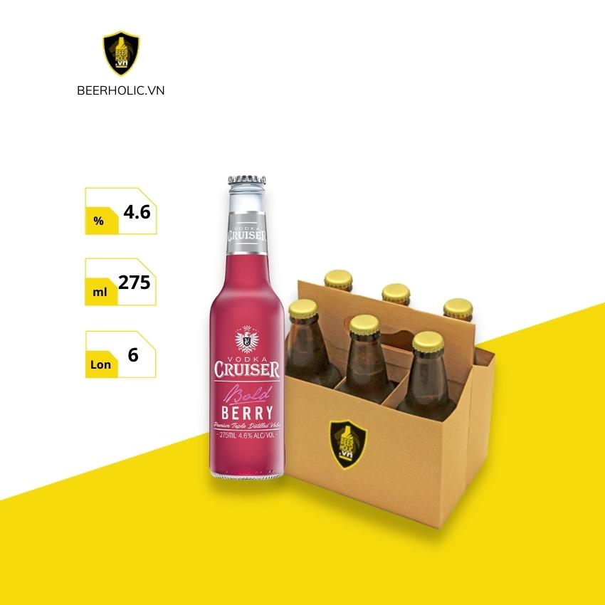 Bia trái cây Vodka Cruiser Bold Berry, lốc 6 chai 275ml, Beerholic, Bia Trái cây Úc