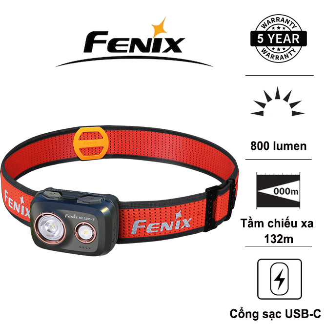 Đèn pin đội đầu fenix hl32r-t sáng 800 lumen chiếu xa 132m sạc usb-c