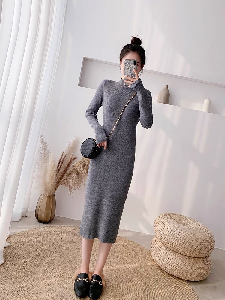 Đầm len ôm body cổ 3 phân màu xám, đầm ôm body nữ sexy, đầm len tăm dáng dài, đầm len nữ, đầm body nữ dáng ôm, đầm len cao cổ, đầm len dáng suông, đầm len ôm hàn quốc, AMELIA