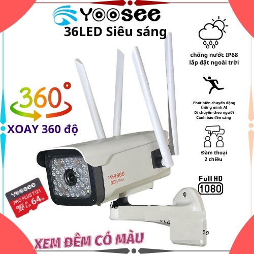 Camera Ngoài Trời Xoay 360 Độ Camera Không Dây Camera Yoosee Camera IP Wifi Yoosee 4 Râu xoay 360 độ độ phân giải FULL HD 5MP 1920x1080p Không Dây