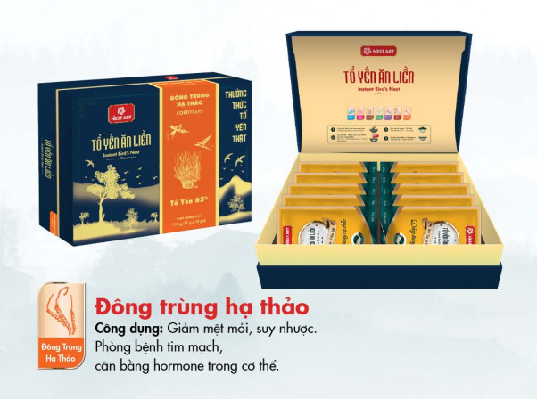 Tổ yến ăn liền Đông trùng hạ thảo 110g (10 miếng 11g/hộp) tổ yến 65%