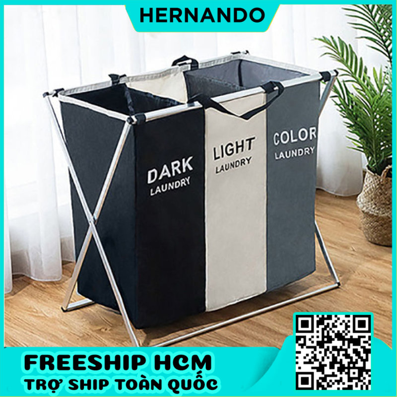 Giỏ đựng quần áo 3 ngăn giặt nhiều ngăn phân loại quần áo - giỏ phân loại quần áo,giỏ đựng đồ giặt 2 ngăn giỏ đựng đồ giặt giỏ gấp gọn khung chữ x bằng nhôm