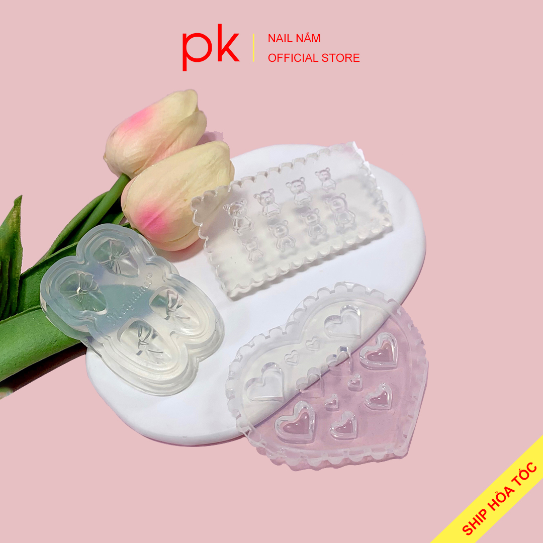 Khuôn nail silicon, khuôn đá silicon hình gấu, trái tim