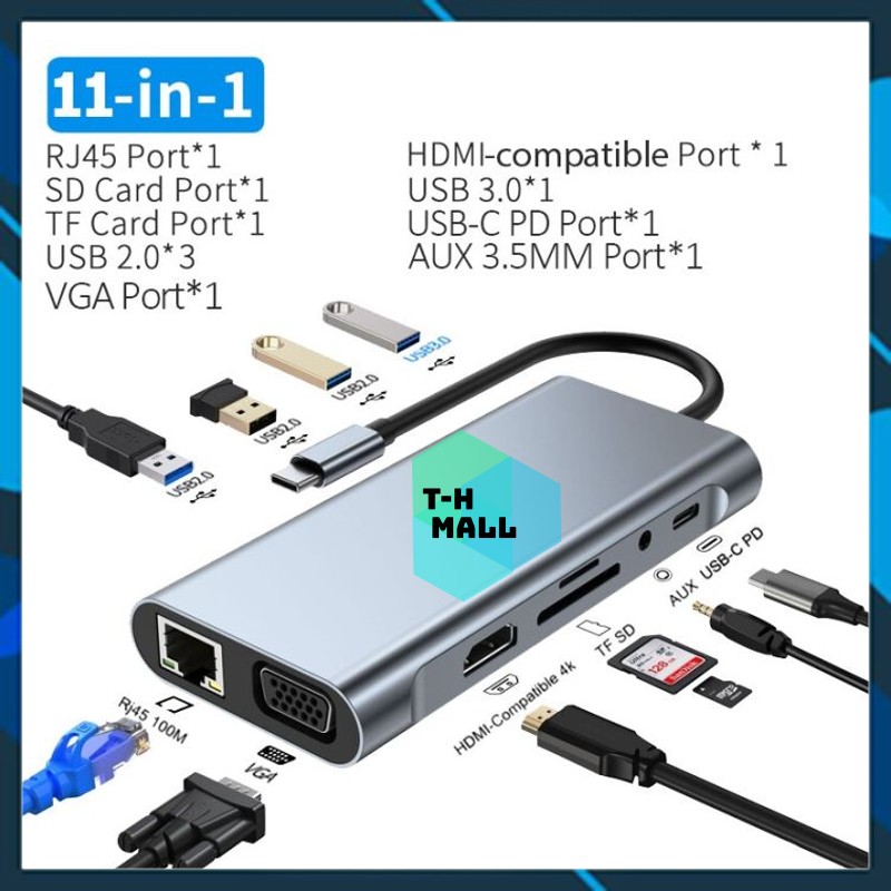Bộ chuyển đổi hub 10 trong 1 USB type C to USB3.0 / HDMI / PD / RJ45 / SD / TF card / VGA / Audio 3.5 10 in 1