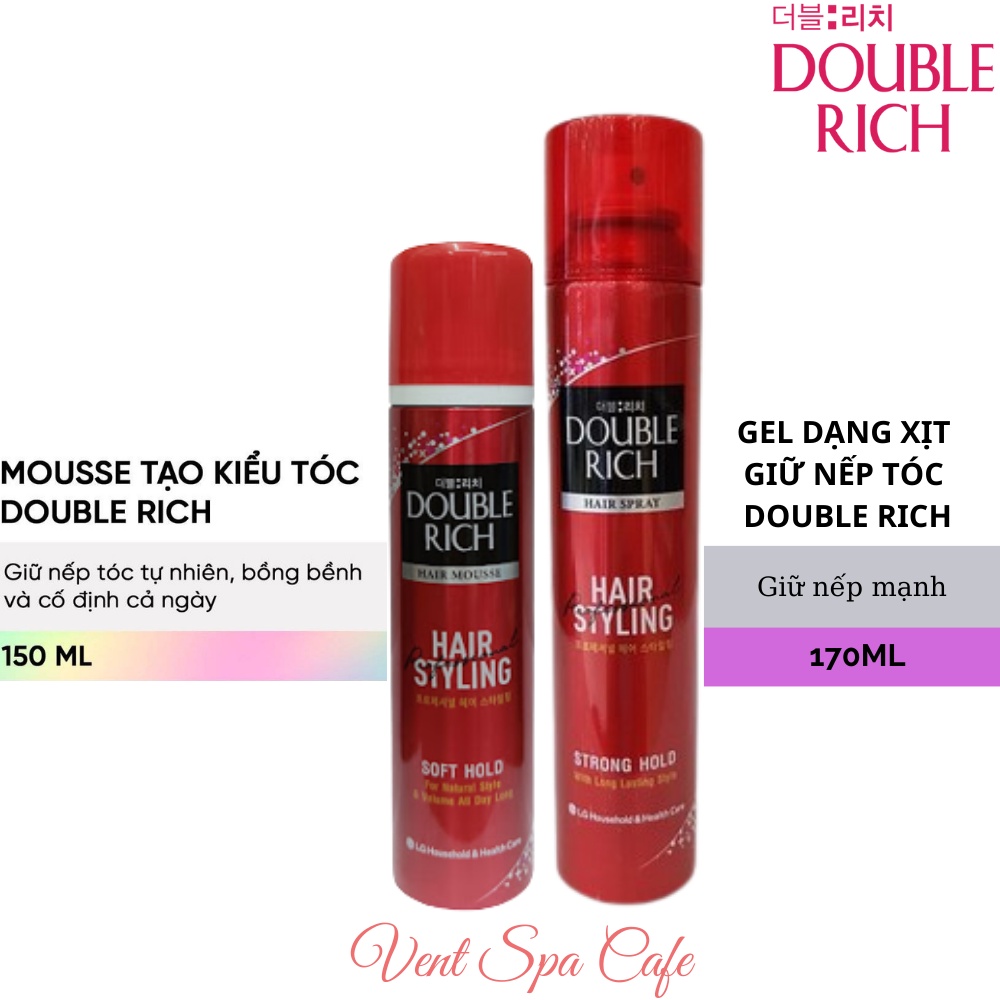 Mousse Tạo Kiểu Tóc Double Rich Hair Mousse Soft Hold 150ml | Keo xịt giữ nếp tóc Double Rich Hair Spray 170ml
