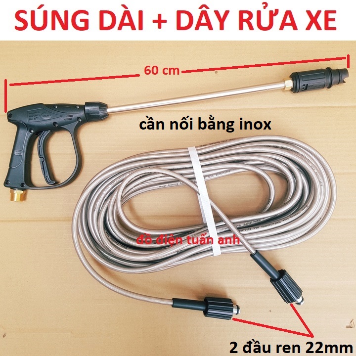 Dây xịt rửa xe áp lực 10m,15m,20m kèm súng dài / Chọn bộ dây xịt rửa kèm súng dài như hình ( Lắp máy xịt rửa xe áp lực )