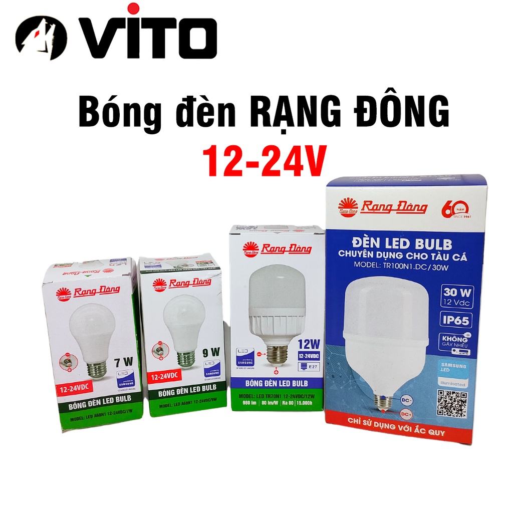 Bóng đèn led 12-24v dc rạng đông chui xoáy e27 công suất 7w 9w 12w 30w chip led samsung