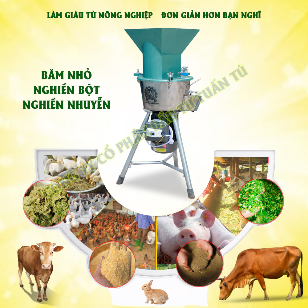 Máy băm nghiền đa năng 3A2,2Kw Phễu vuông - cải tiến mới ,Máy thái rau chuối siêu mịn cho gà|Máy băm cây chuối