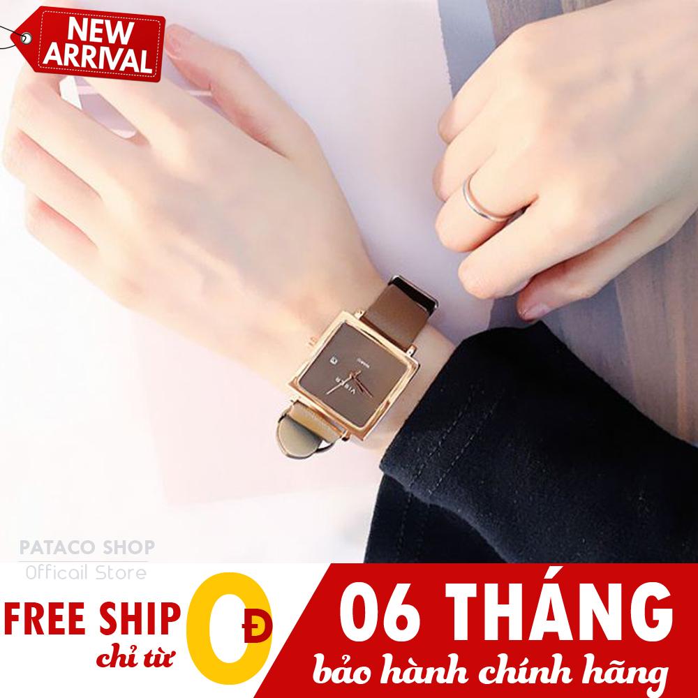 Đồng hồ nữ Viser C14 mặt vuông viền đồng sang trọng, Dây da cao cấp, Nhiều màu chọn lựa cực đẹp, Bảo hành 6 tháng
