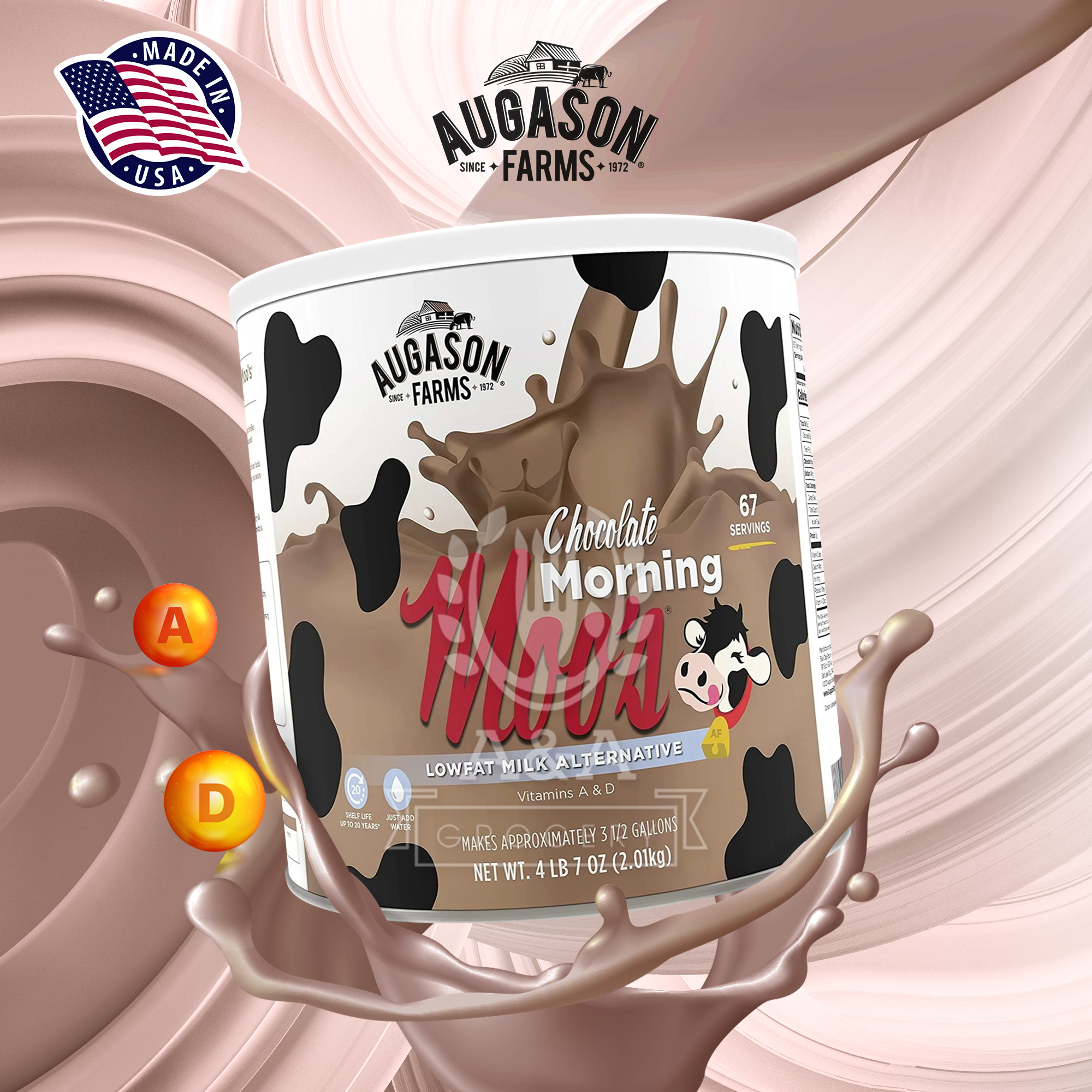 Sữa Bột Chocolate Morning Moo's Ít Béo - Hạn 20 Năm | Lương Khô Mỹ Augason Farms Lowfat Milk Alternative