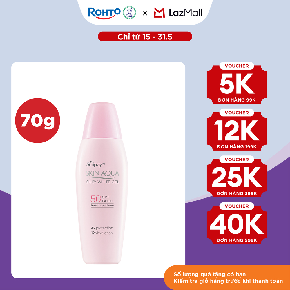 Kem chống nắng Skin Aqua dưỡng trắng  dưỡng ẩm, dùng hàng ngày dạng gel Sunplay Skin Aqua Silky White Gel Eco Việt Nam SPF 50, PA++++ 70g