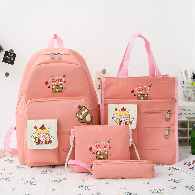 Combo Bộ 4 Món Balo Thời Trang Và Túi Đeo Chéo Cá Tính Cao Cấp - Set Balo 4 Món Cô Bé Táo Cute