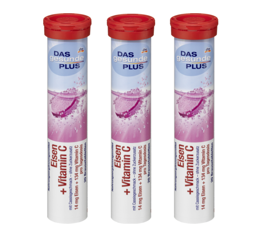 03 Hộp Viên sủi bổ sung sắt và Vitamin C Das Gesunde Plus Eisen + Vitamin C, 20 viên - Đức