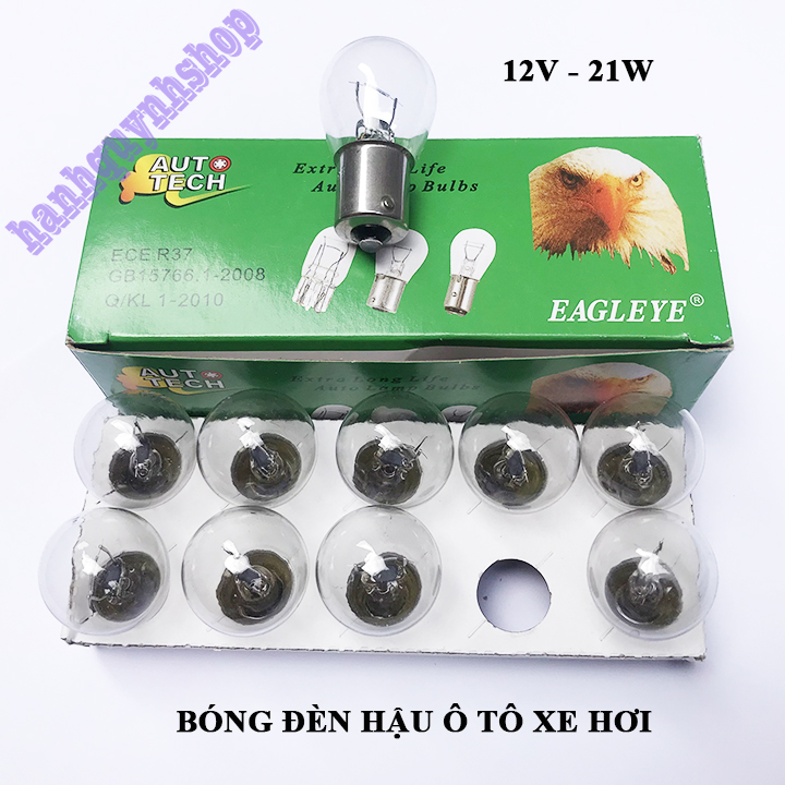 Hộp 10 bóng đèn hậu, đèn lùi ô tô chân cài 1 tóc 12v 21w