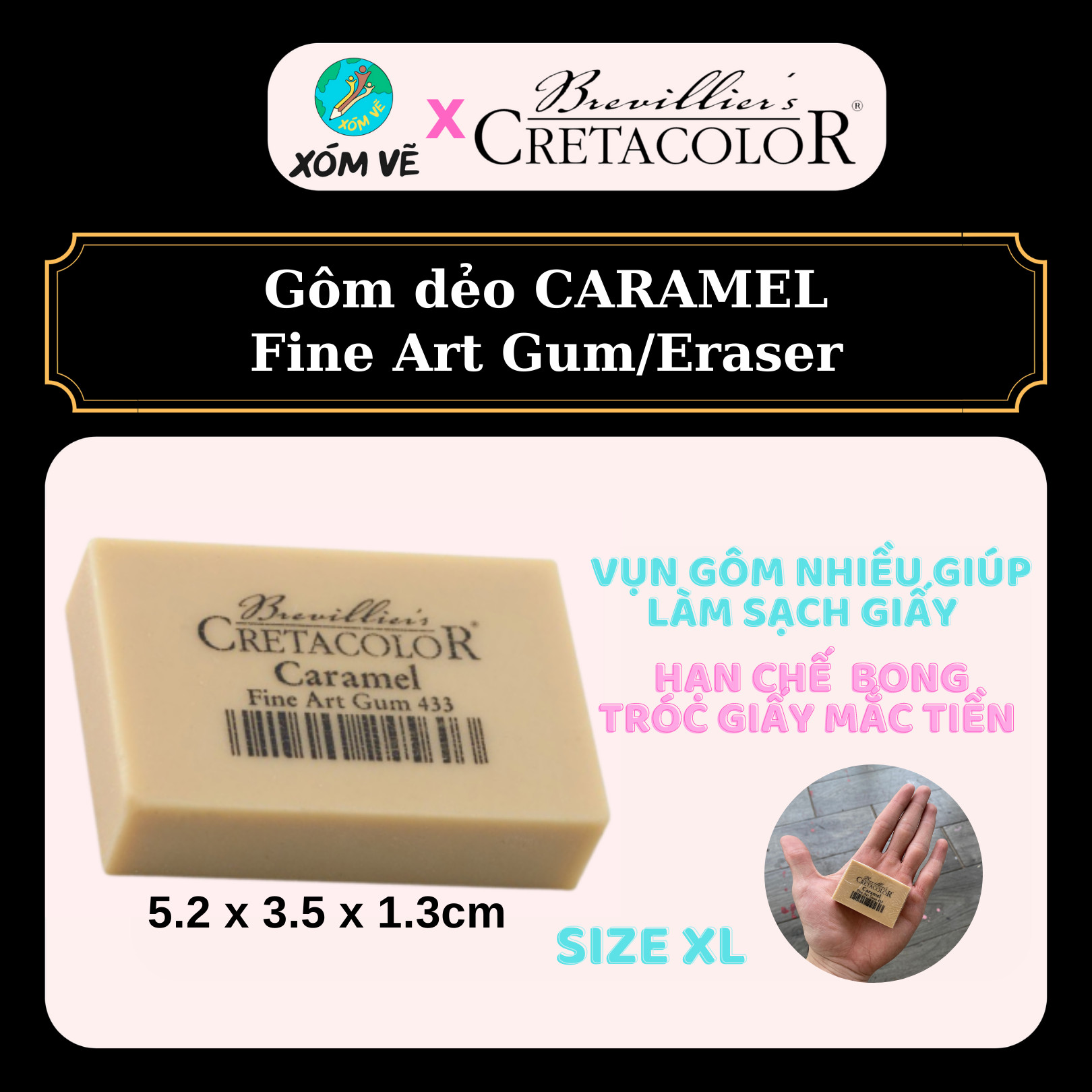 Gôm tẩy chì không làm mòn giấy caramel cretacolor