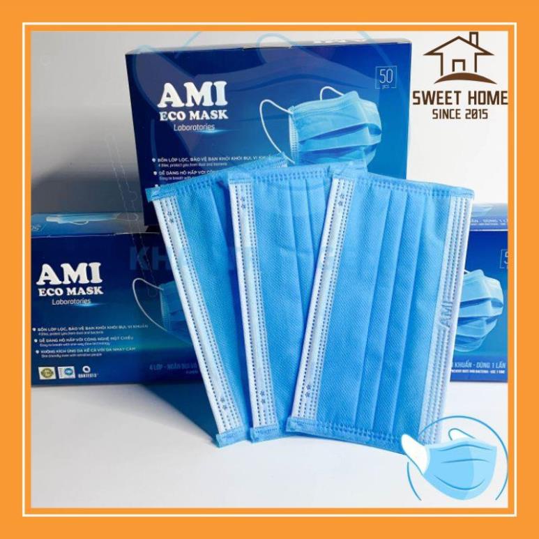 Khẩu trang y tế AMI kháng khuẩn 4 lớp 4 màu hàng công ty cao cấp hộp 50 chiếc HMC