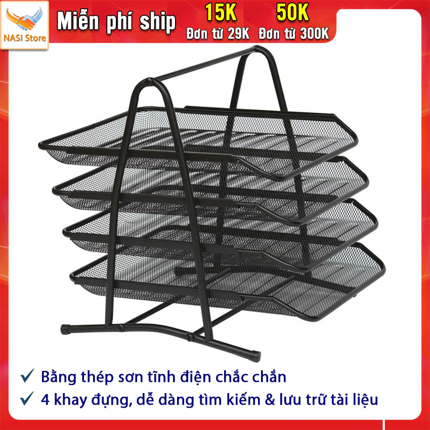 Kệ đựng hồ sơ văn phòng cao cấp NASI Store kệ sắt 4 tầng bền chắc với khay đựng hồ sơ kéo ra vào dễ dàng kệ đựng tài liệu để bàn giá để tài liệu
