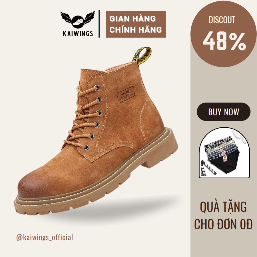 Giày Boot Nam Cổ Cao Hàn Quốc Màu Nâu Da Lộn KAIWINGS Giày Bốt Cổ Lửng Khóa Kéo Sành Điệu Cá Tính GD27