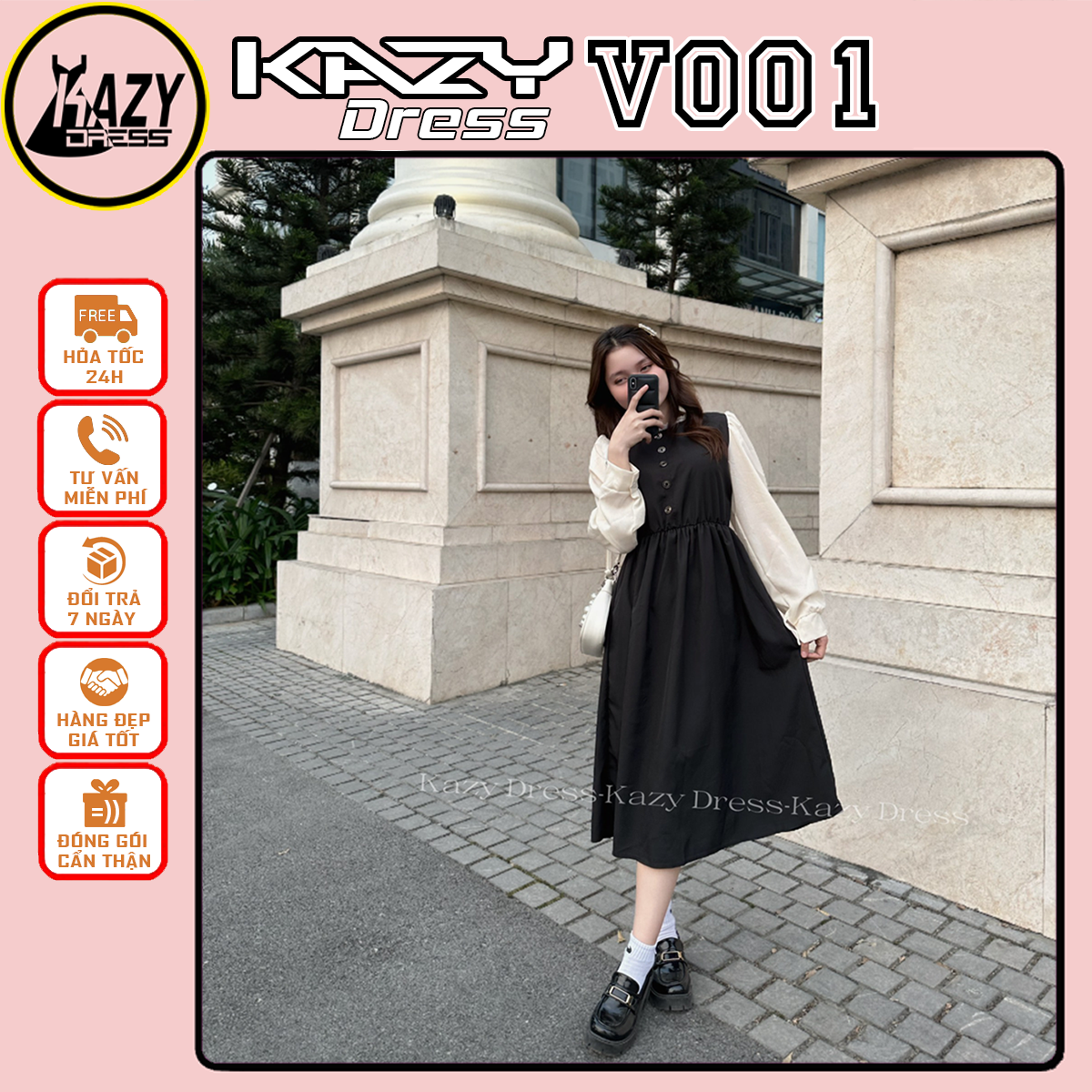 Váy ren cổ cúc tiểu thư siêu xinh kazy dress v001