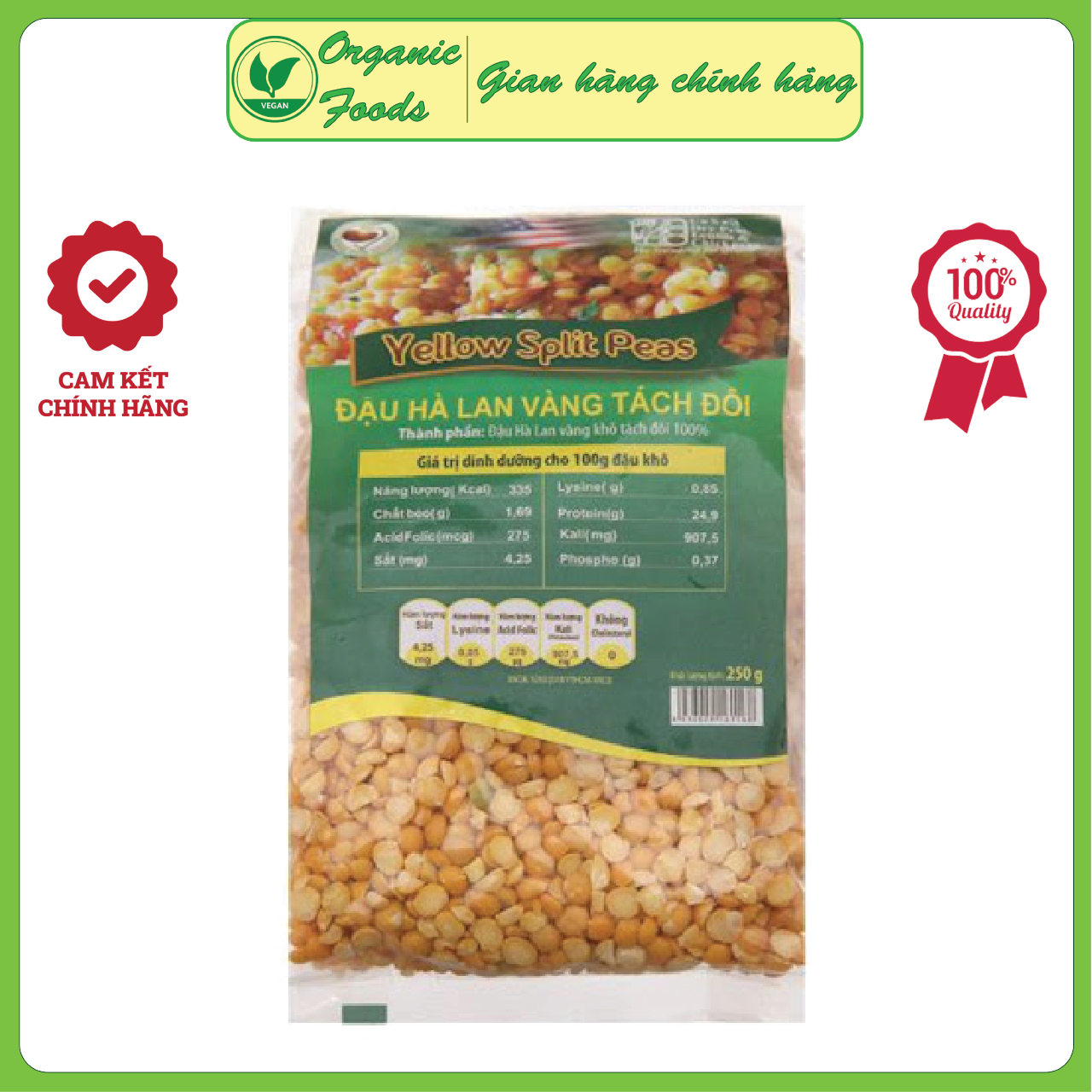 [HCM]Đậu Hà Lan vàng tách đôi Green One 250g - Organic yellow peas