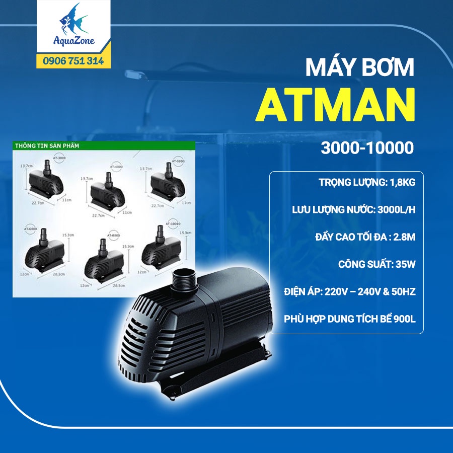 Máy bơm cho bể cá cảnh atman at 3000 - 10000 tiết kiệm điện năng