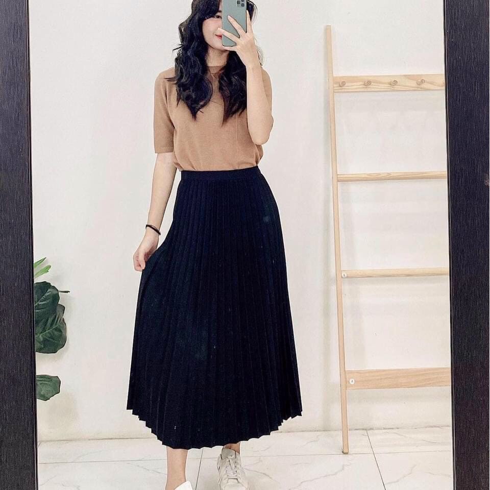 Chân váy dập ly CÁT HÀN dáng dài lên dáng cực chuẩn