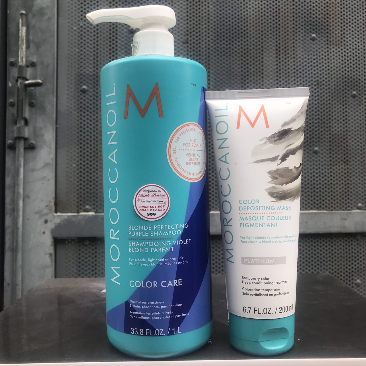 Dầu gội và hấp ủ ánh tím khử sắc tố vàng Moroccanoil Blonde Perfecting Purple - Platinum 1000ML/200ML