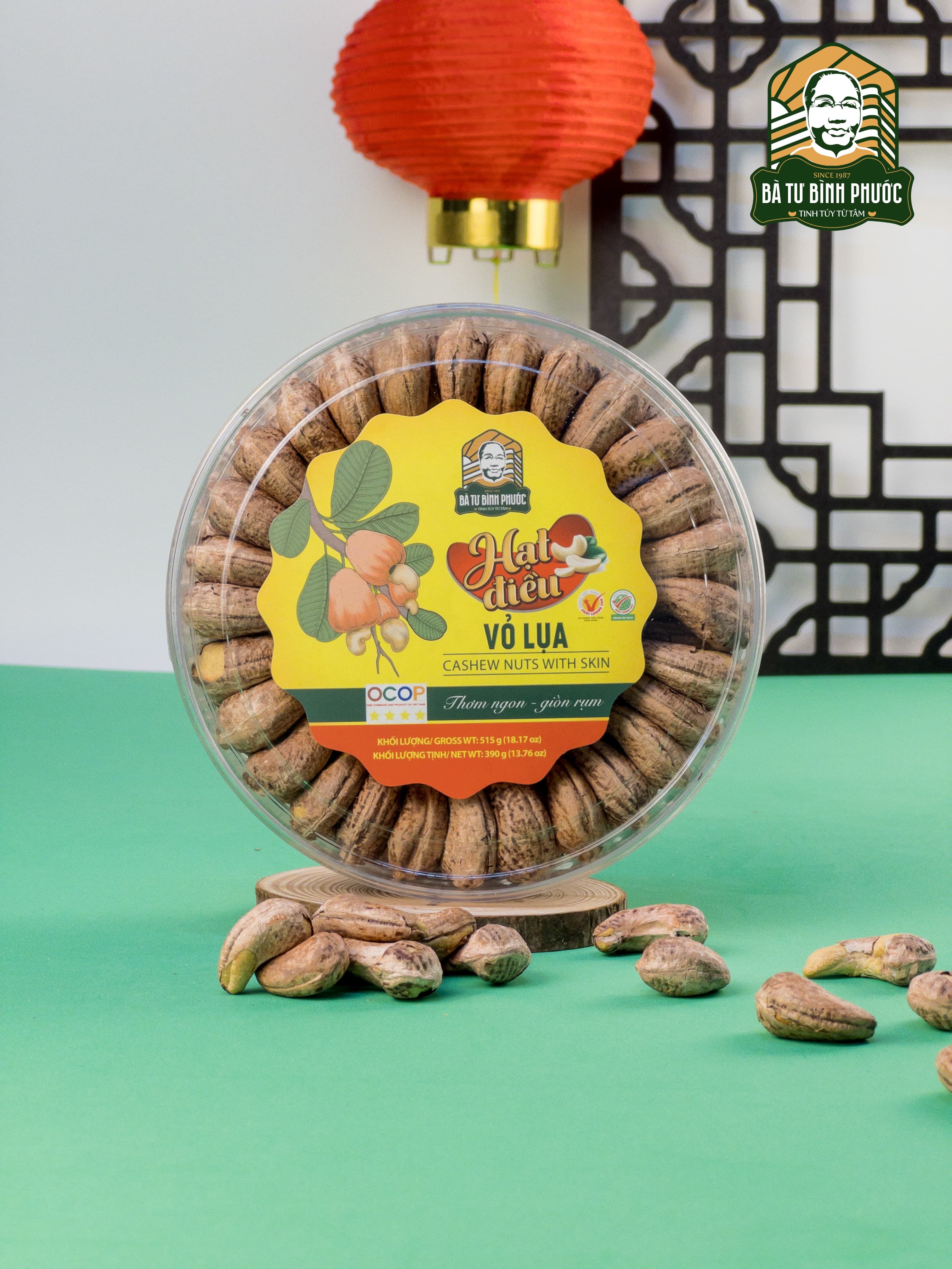 Hạt điều rang muối vỏ lụa hàng xuất khẩu - hạt điều nguyên hạt vỏ lụa hộp tròn xếp 515g hạt điều chất lượng cao cấp loại 1