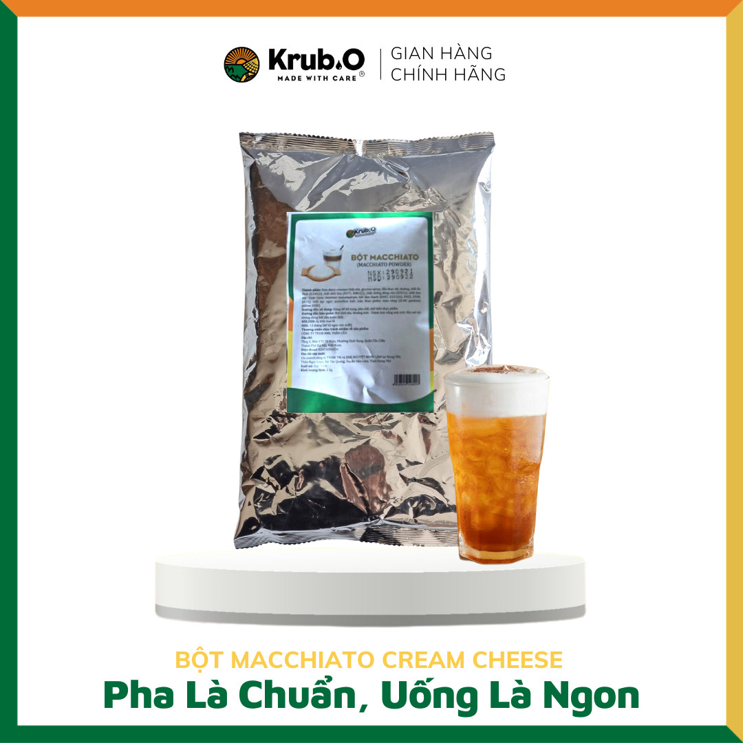 Bột làm kem Macchiato, kem phô mai, milk foam gói 1kg - Mix cùng trà đen, trà olong, trà trái cây cực ngon - Thương hiệu Krub.O - Nguồn nông sản thuần Việt