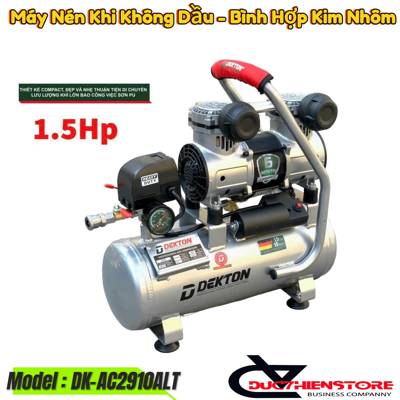 Máy nén khí dekton vỏ hợp kim nhôm dk ac2912swalt bình 12 lít 1.5hp lên hơi siêu nhanh 40s đầy bình