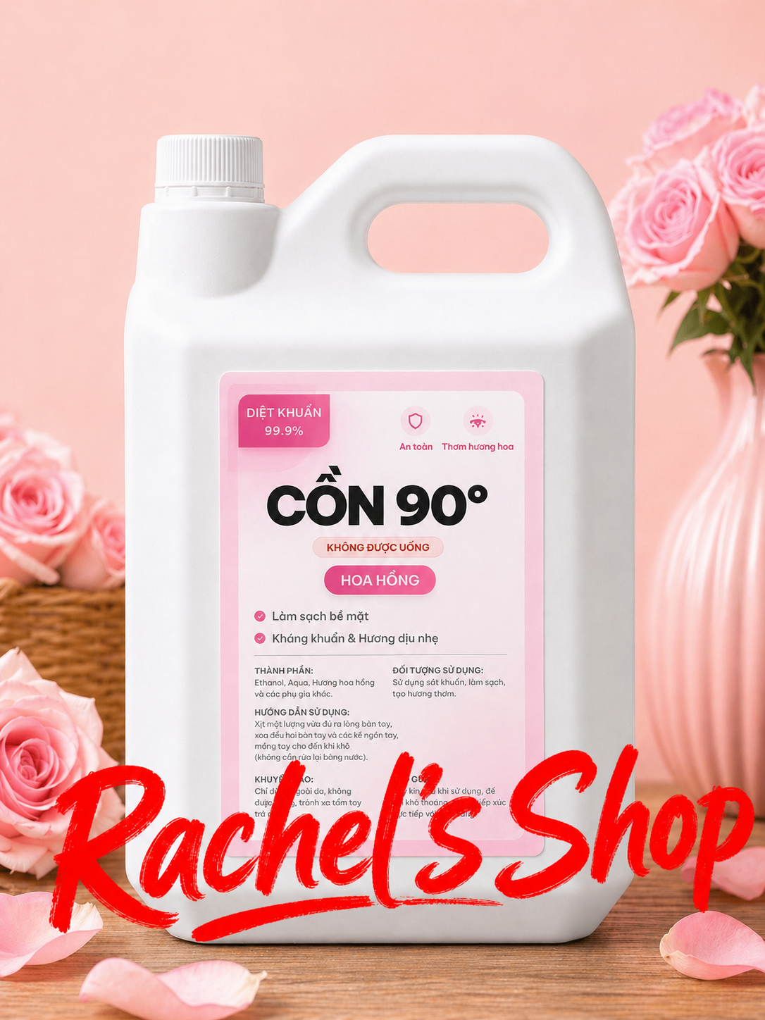 Dung dịch cồn sát khuẩn nhanh 90 độ 5 lít hương hoa hồng