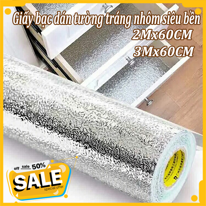 [2 loại] Giấy Bạc Dán Tường Nhà Bếp loại 2M, 3M -  Giấy dán tường phủ nhôm cách nhiệt cho nhà bếp - Giấy Dán Bếp Tường Đa Năng Chống Bẩn Nhà Bếp Giấy Dán Tường Tự Dính Giấy Dán Chống Dầu Tự Dính Giấy Bạc