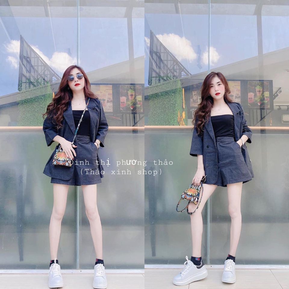 Sét vest kẻ 3 món gồm áo-quần-áo quây hàng dày đẹp, thời trang 1993
