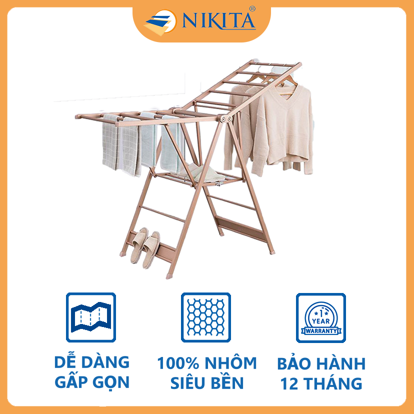 Giàn phơi để sàn nhôm cao cấp NIKITA - Giàn phơi thông minh - Giá phơi quần áo gấp gọn