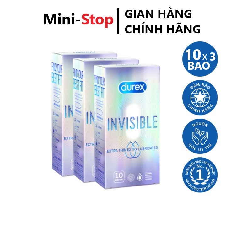 Freeship Combo 3 hộp Bao cao su siêu mỏng Durex Invisible Extra Thin - Extra Sensitive