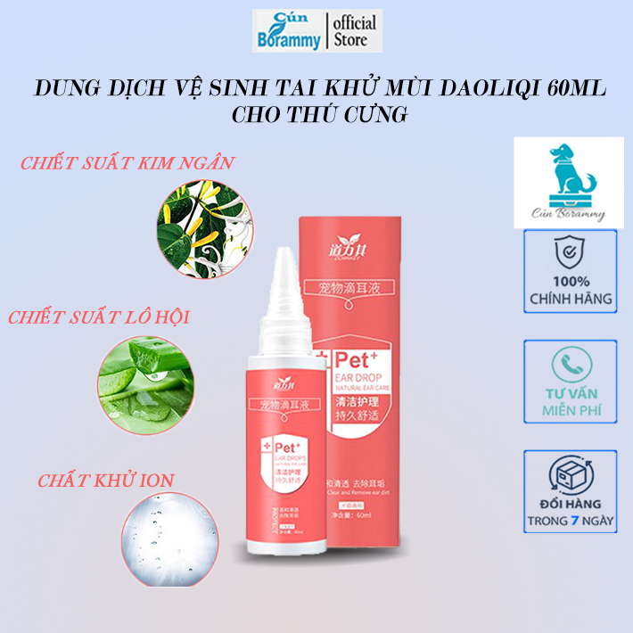 Dung dịch vệ sinh tai khử mùi  Daoliqi 60ml cho chó mèo