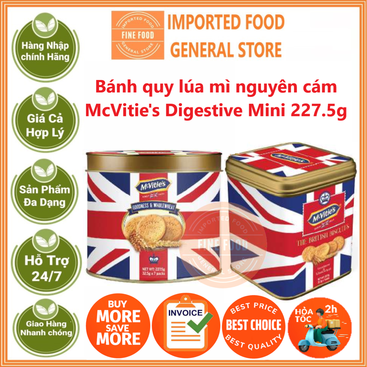 Bánh quy lúa mì nguyên cám McVitie's Digestive Mini 227.5g